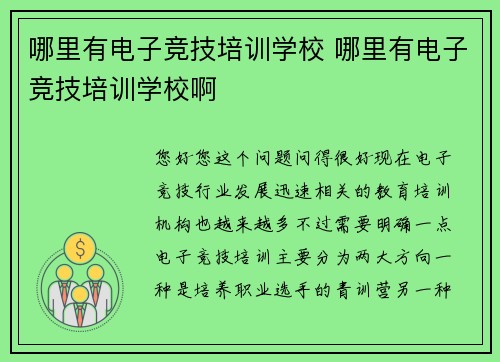 哪里有电子竞技培训学校 哪里有电子竞技培训学校啊
